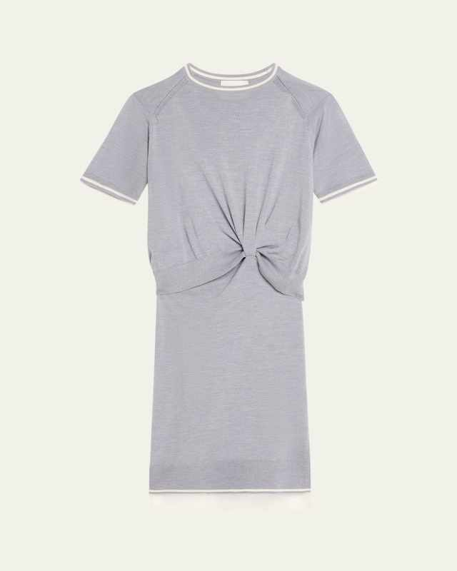 Short-Sleeve Draped Wool Organza Dress